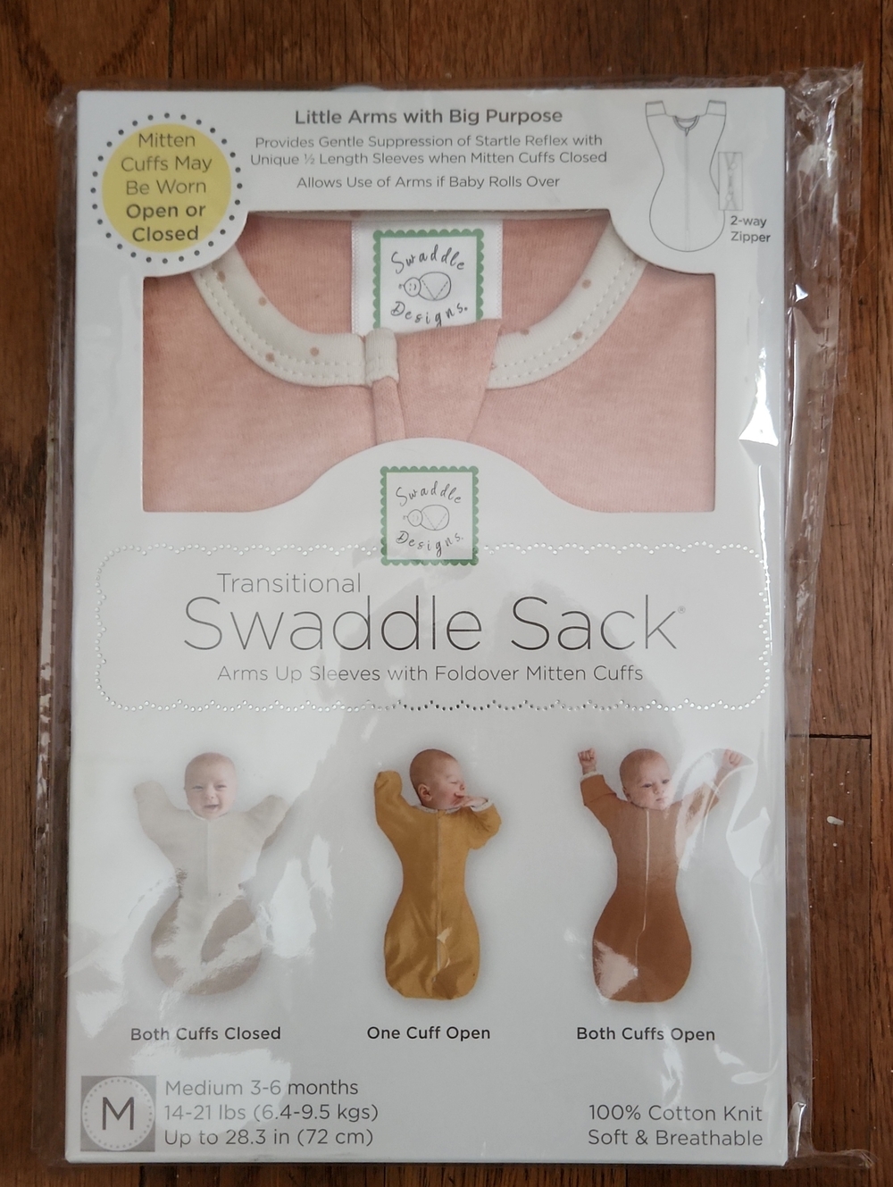 Swaddle Designs Transitional Swaddle Sack - Pink with Cream Trim
